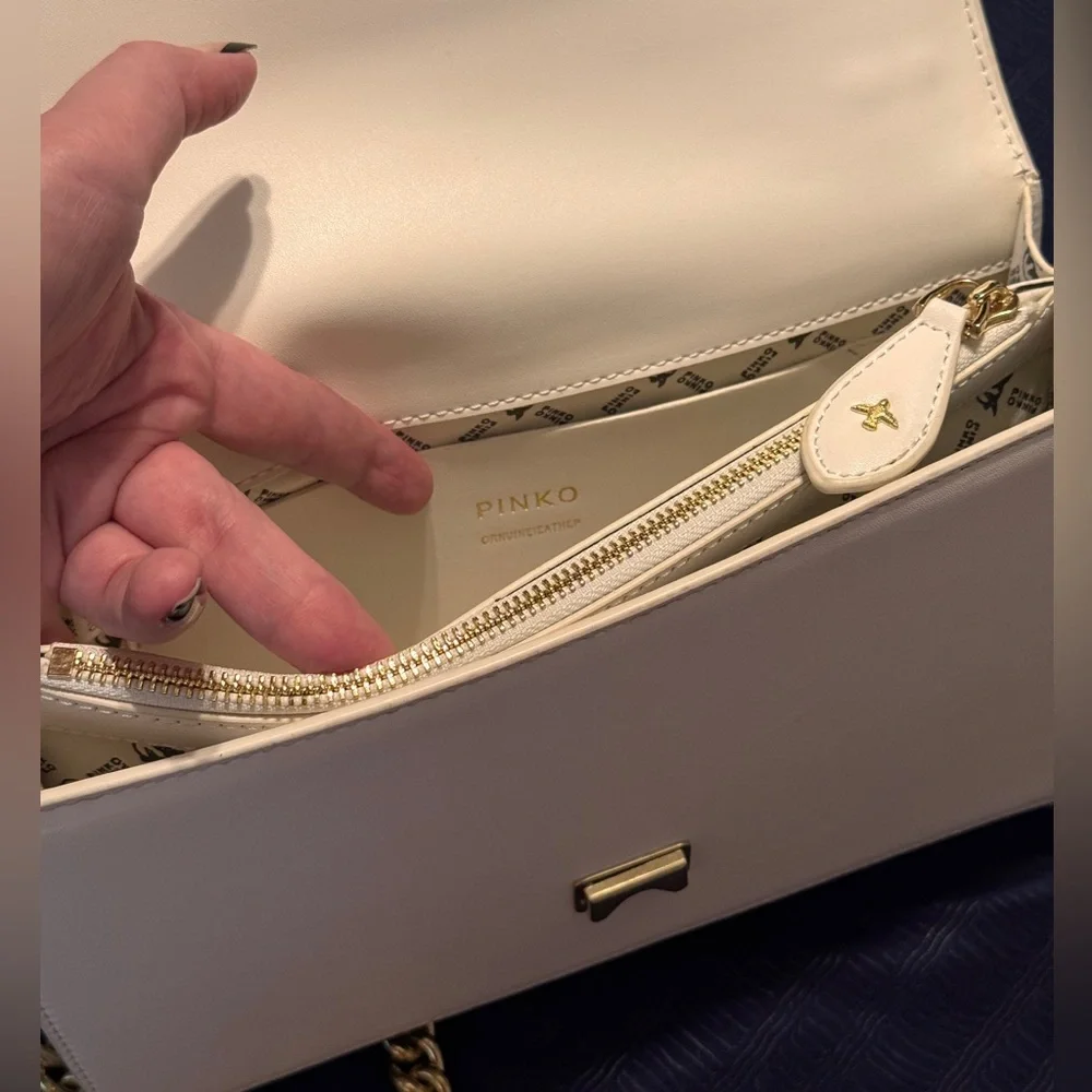 FLAW Pinko White Crossbody Bag with Birds Gold Accents